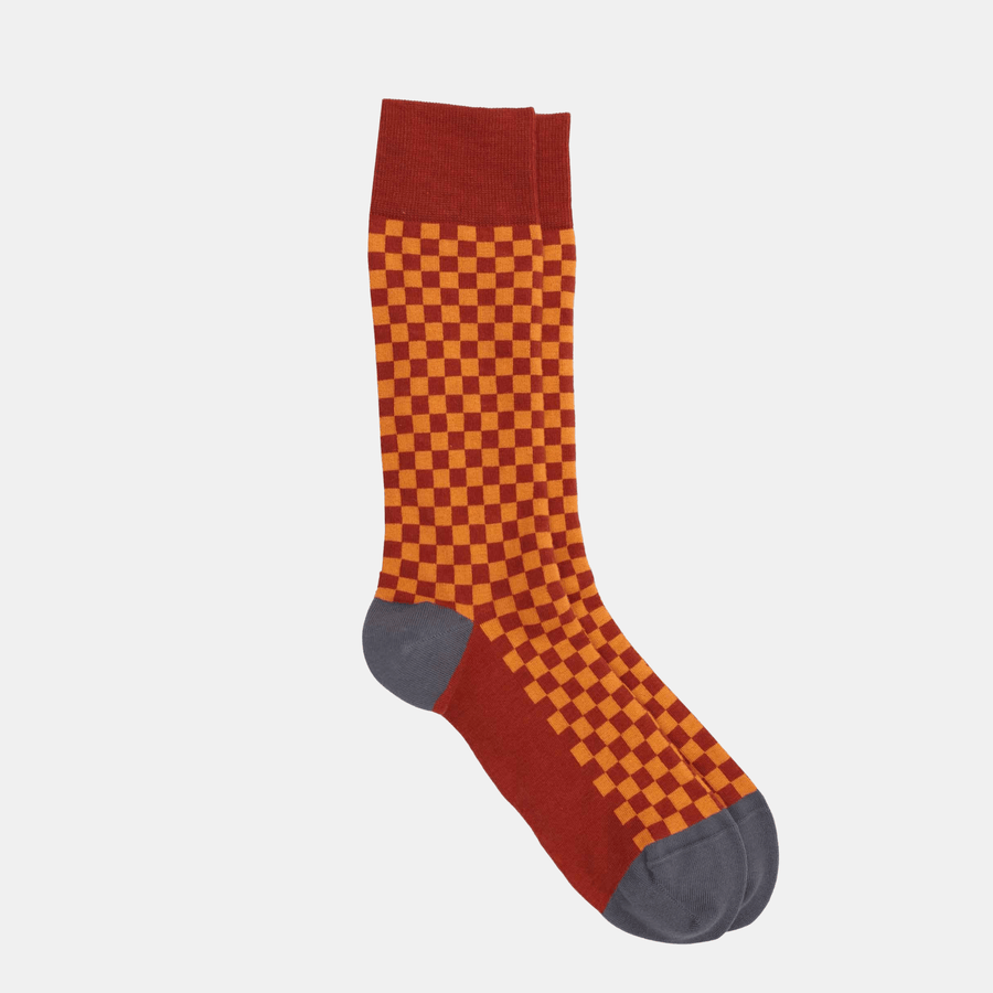 Cadine Clothing Men's Checkerboard Organic Cotton Sock - Red / Orange