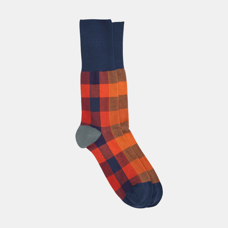 Cadine Clothing Men's Plaid Organic Cotton Sock - Blue - 39-45