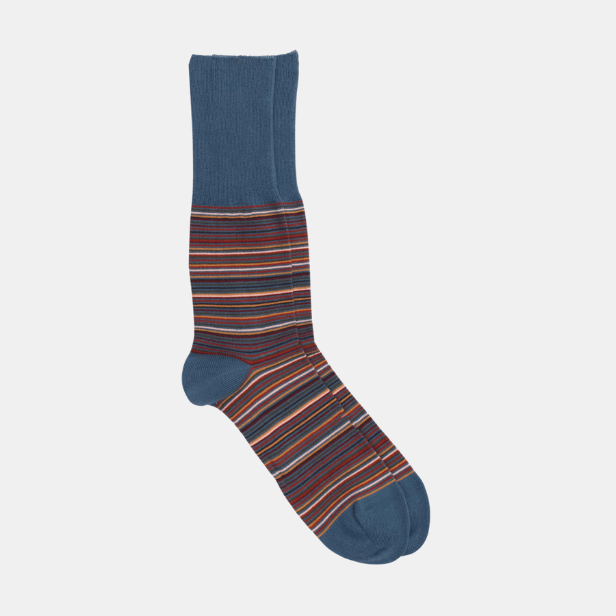 Cadine Clothing Men's Stripey Organic Cotton Sock - Blue