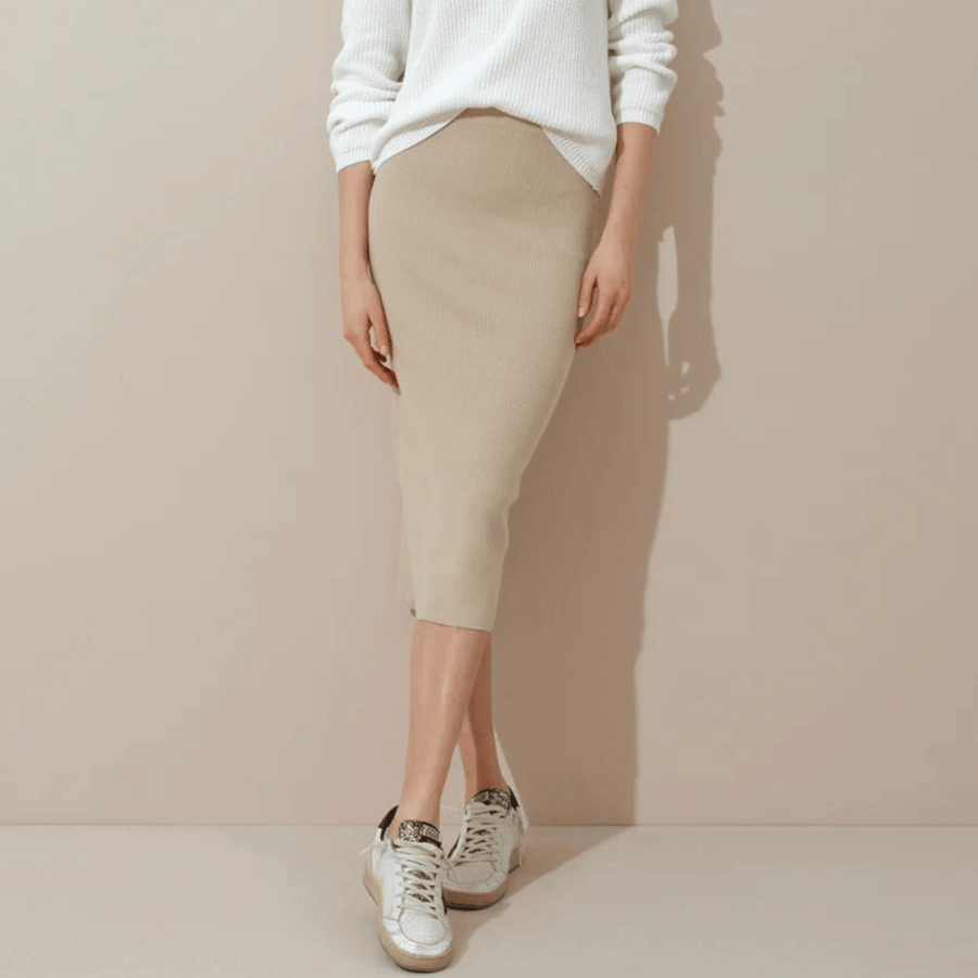 Cadine Clothing Ribbed Midi Skirt - Beige