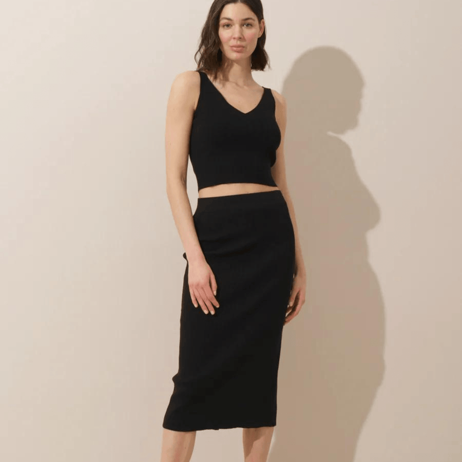 Cadine Clothing Ribbed Midi Skirt - Black