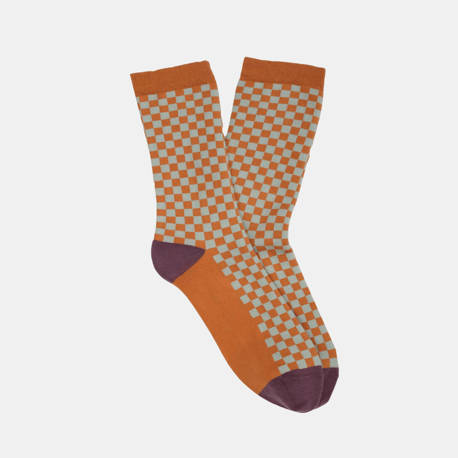 Cadine Clothing Women's Checkerboard Organic Cotton Sock - Caramel / Sage