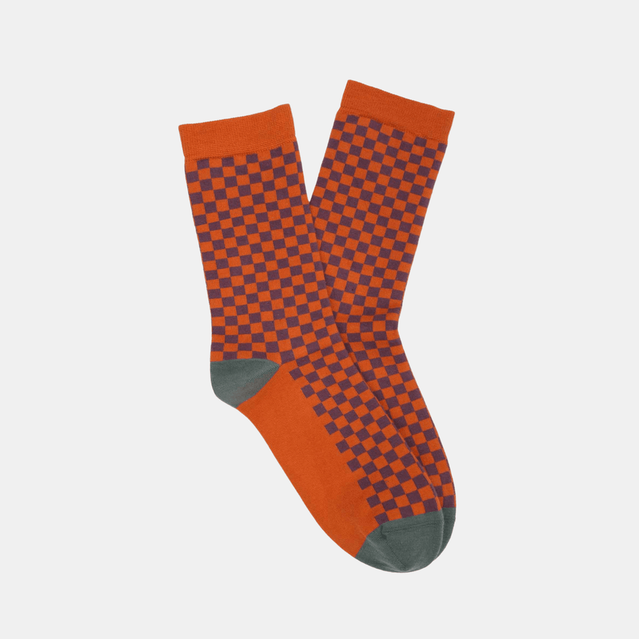 Cadine Clothing Women's Checkerboard Organic Cotton Sock - Orange / Purple