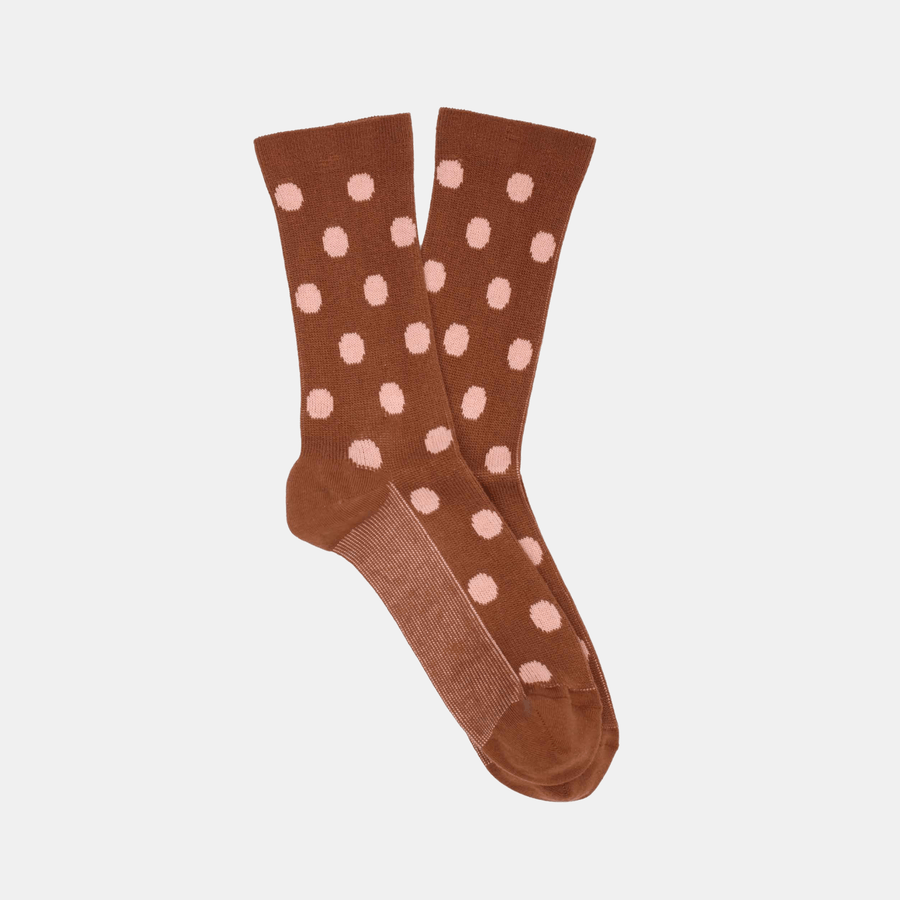 Cadine Clothing Women's Dot Organic Cotton Sock - Brown / Pink