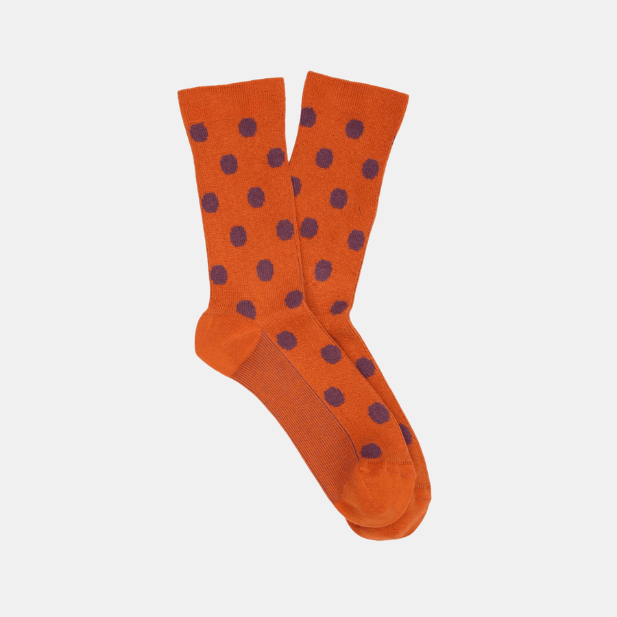 Cadine Clothing Women's Dot Organic Cotton Sock - Orange / Purple