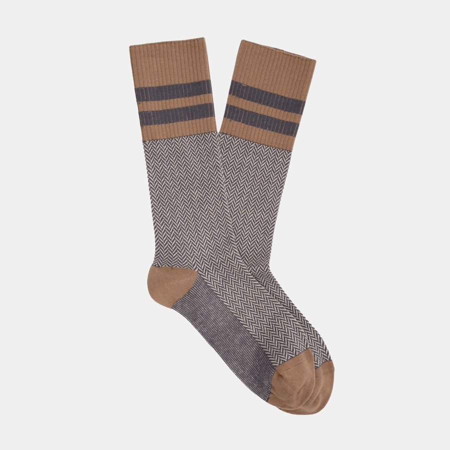 Cadine Clothing Women's Hbone Organic Cotton Sock - Beige / Grey - 36-41