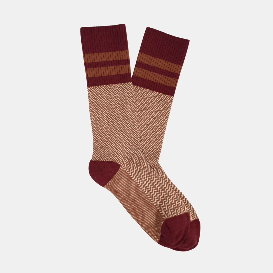 Cadine Clothing Women's Hbone Organic Cotton Sock - Burgundy / Rust - 36-41