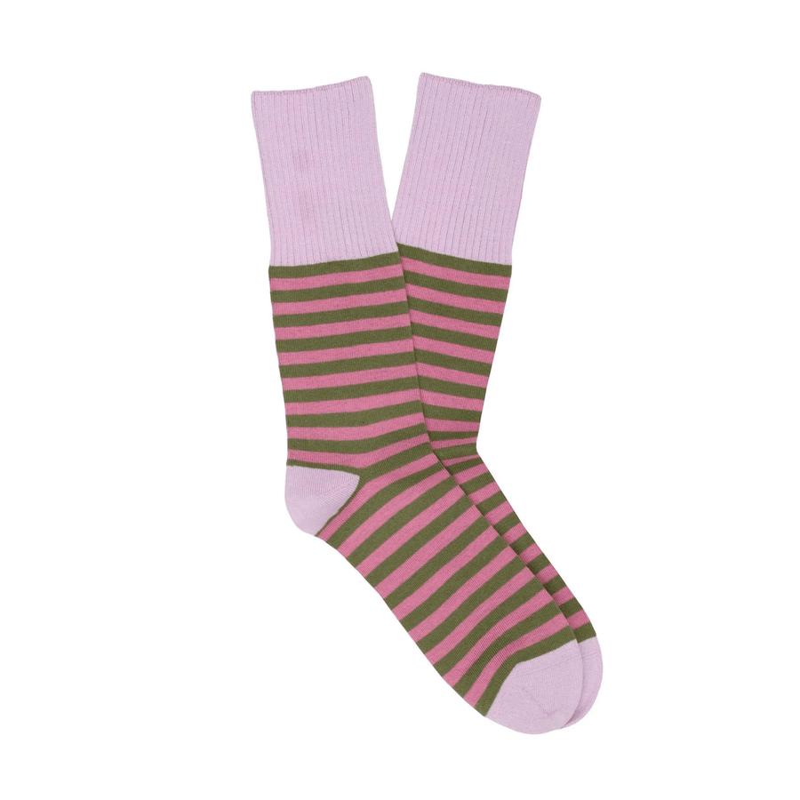 Cadine Clothing Women's Lines Organic Cotton Sock - Pink / Olive