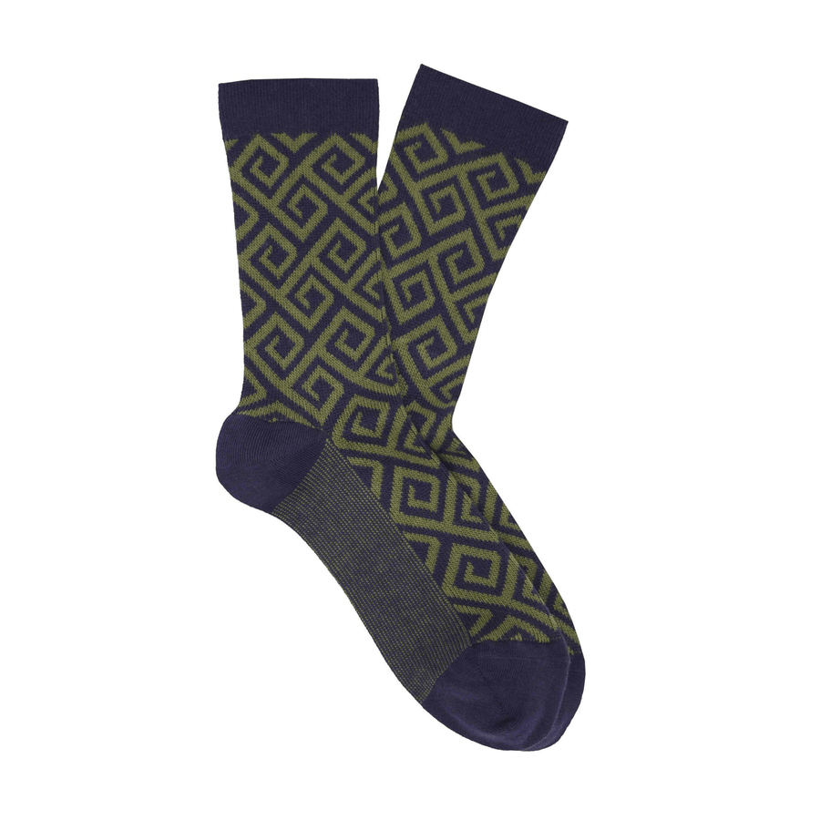 Cadine Lifestyle Store Women's Patterned Maze Organic Cotton Sock - Green / Eggplant in Vancouver Canada