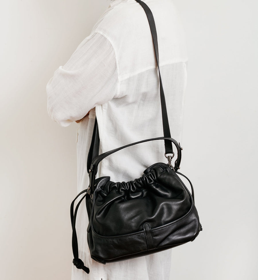 Cadine Handbags The Ripple Bag - Black Leather