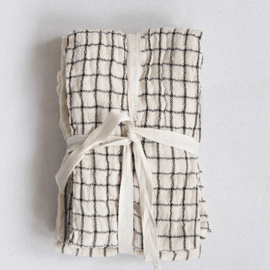 Cadine Riga Square Towel (Set of 4) - Natural / Black