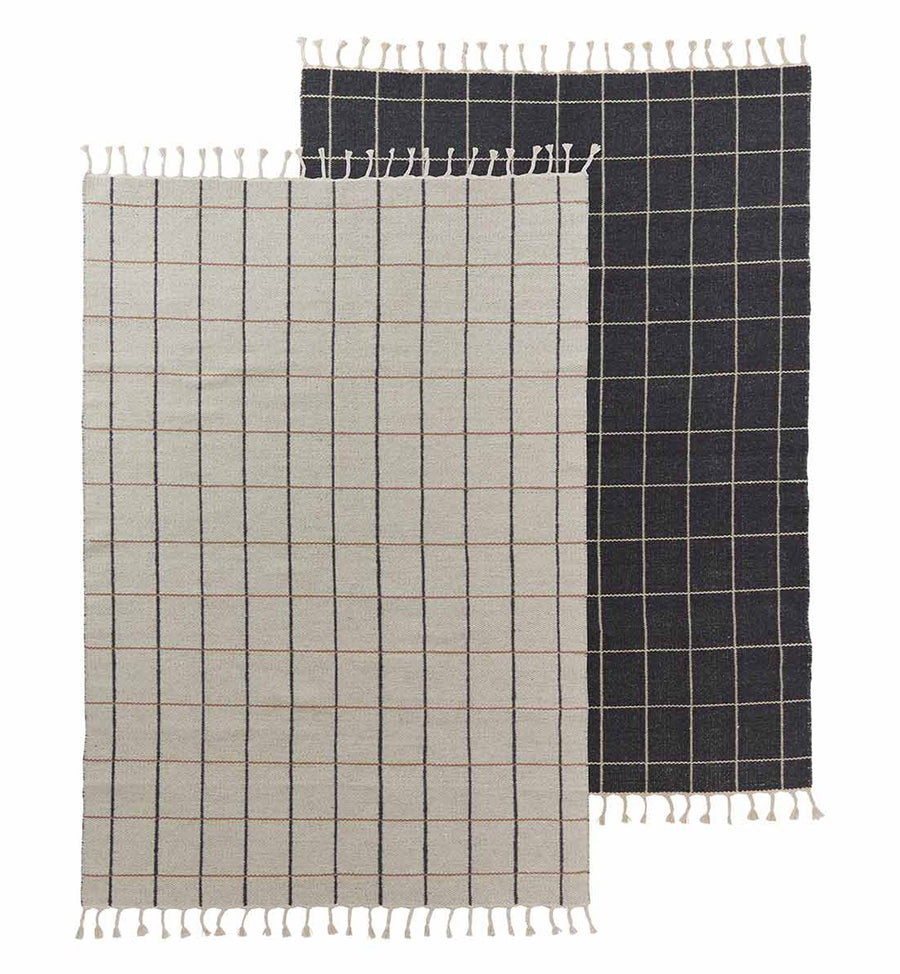 Cadine Rugs Reversible Grid Rug - Anthracite / Off-white