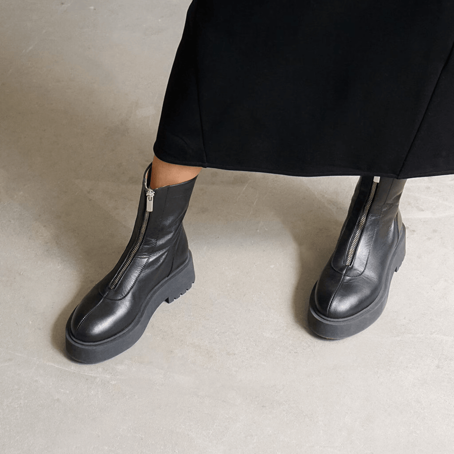 Cadine Lifestyle Store Flattered Brand Alma Black Leather Boot in Vancouver Canada